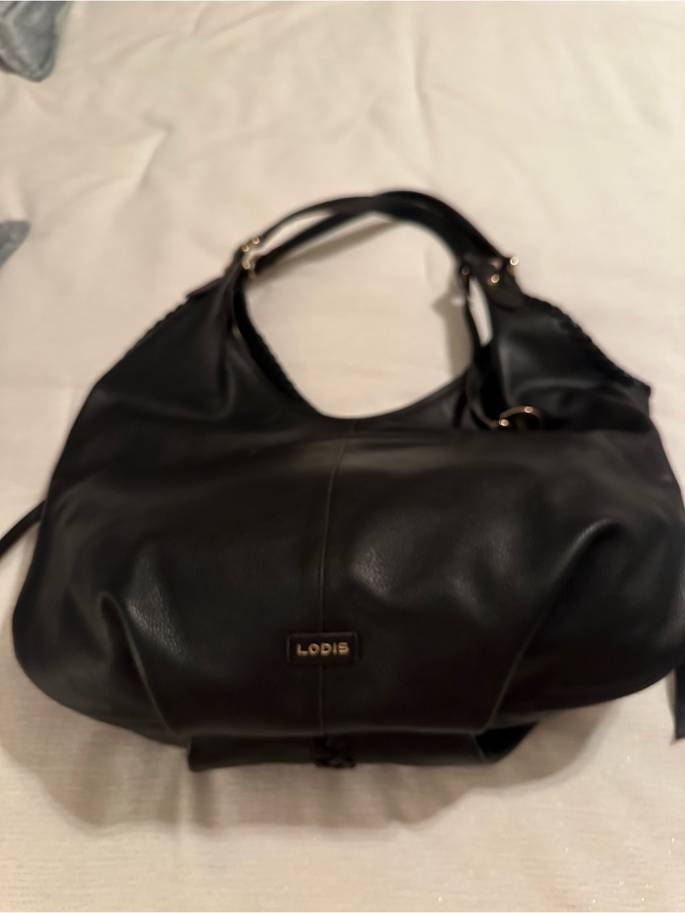 Lodis Black Leather Shoulder Hobo with Gold Hardware